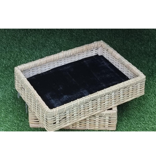 Cane tray baskets with velvet lining