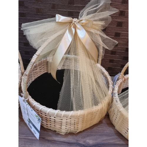 Cane  baskets with velvet lining and net